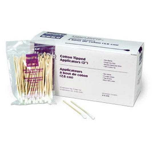 MedPro Wood Cotton Tip Applicators, 3 in., Non-Sterile, Box of 1000