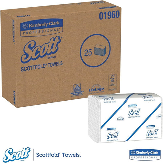 Scott® Pro ScottFold Folded Towel, 1-Ply, White, 25 Packs, 175 Sheets, 01960