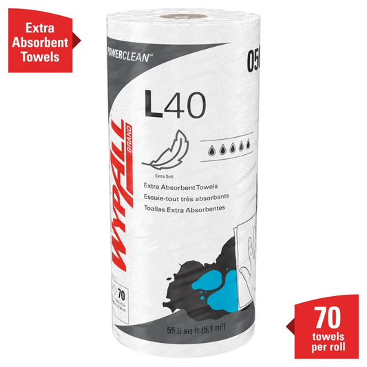 WypAll® L40 Towel Small Roll, White, 70 Sheets, 05027 -Packs of 24