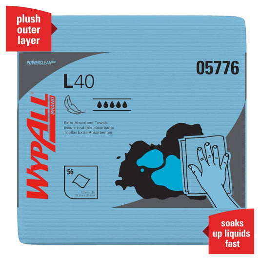 WypAll® L40 Disposable Cleaning and Drying Towels, Blue, 56 Sheets, 672 Sheets, 05776- Packs of 12