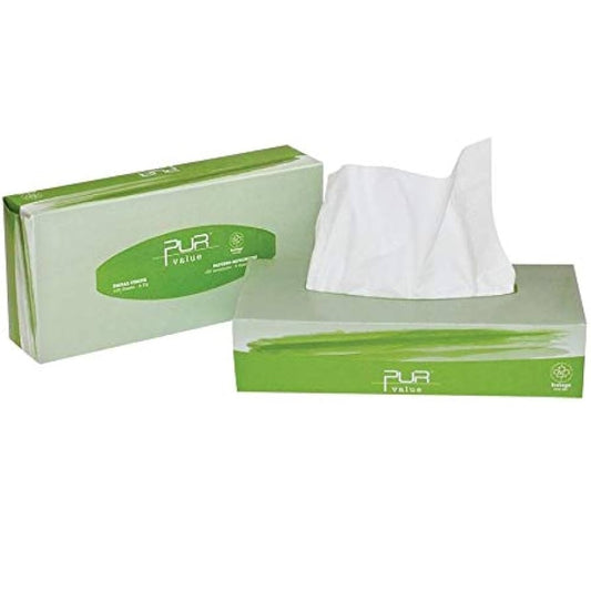 PUR Value Facial Tissue Flat Box, 2-Ply, 8.188" x 7.375", 100 Sheet, Case of 30