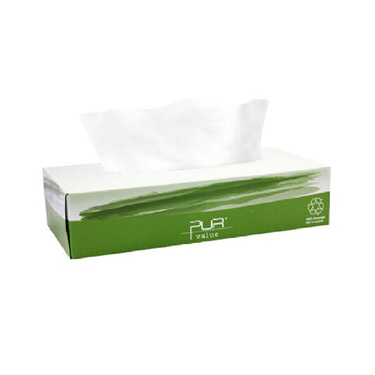 PUR Value Facial Tissue Flat Box, 2-Ply, 8.188" x 7.375", 100 Sheet, Case of 30