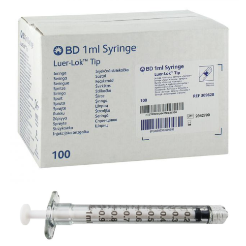 BD 1ml Luer Lok Tip Syringes, 309628 - Box of 100