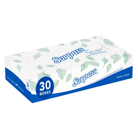 Surpass® Facial Tissue, 2-Ply, Flat Box, White, 30 Boxes, 100 Tissues, 21340