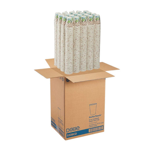 Dixie PerfecTouch Insulated Paper Hot Coffee Cups, 8oz, Fits Small Lids - Case of 1000