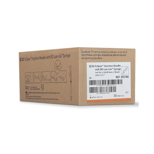 1 mL BD® Eclipse™ Syringe with Safety Needle, 25G x 5/8 in. - Box of 50