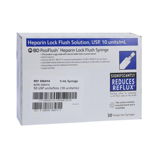BD PosiFlush 5mL Heparin Lock Flush Syringe - Box of 30