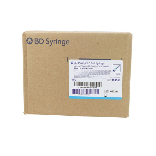 3mL BD Luer-Lok Syringes with Needle 25G x 1 in. - Box of 100