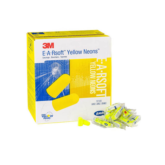 3M™ E-A-Rsoft Yellow Neon Earplugs, 312-1251, large, uncorded - 200 Per Box