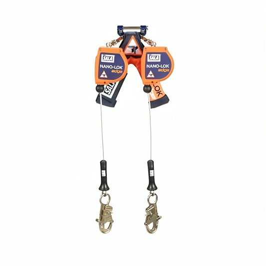 3M™ DBI-SALA® Nano-Lok™ Edge Twin-Leg Self Retracting Lifeline, Orange, 3500233, Cable, Quick Connect, 8 ft (2.4 m) web