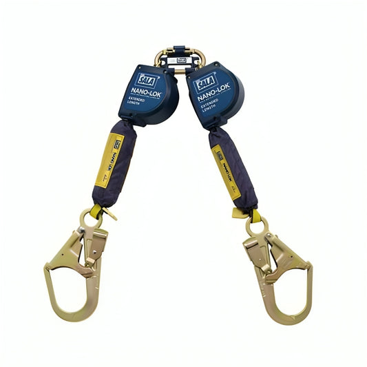3M™ DBI-SALA® Nano-Lok™ Extended Length Twin-Leg Self Retracting Lifeline, 3101634, Quick Connect, 9 ft (2.74 m) web