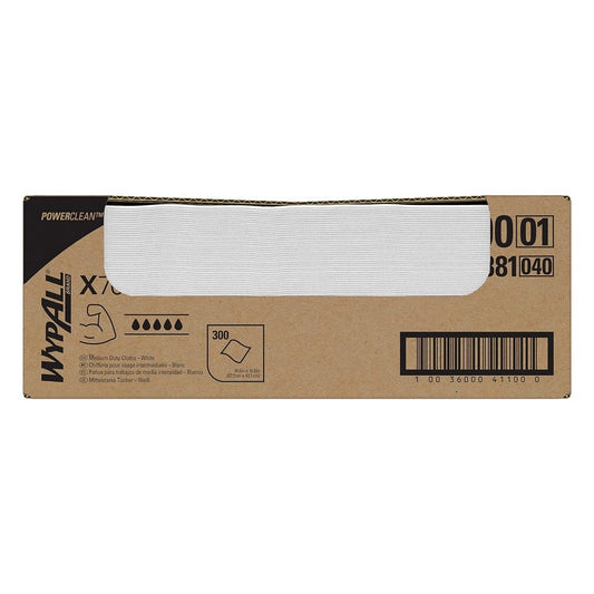 WypAll® X70 Work Horse Cloths, Flat Sheet Box, White, 16.6" x 14.9", 41100- Box of 300