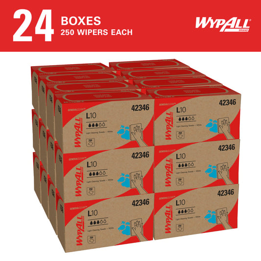 Wypall® Paper Utility Wipes, L10 Single Fold, White, 250 Sheets, 1 Ply, 42346
