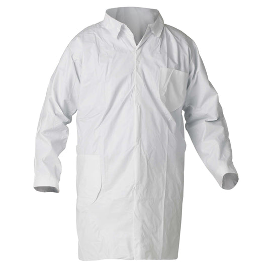KleenGuard A40 Liquid & Particle Protection Lab Coats, 4-Snap Closure, Open Wrists, White, Medium, Case of 30, 44452
