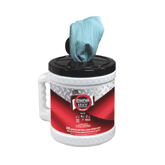 Tork® Advanced ShopMax™ Wiper 450, Centerfeed, Dry Wipe Bucket, 1-Ply, Blue, 200 Wipers, 2 Buckets, 450340