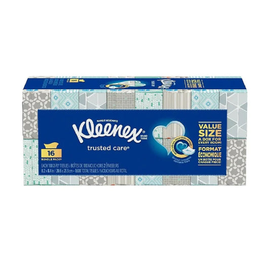 Kleenex® Trusted Care® Everyday Facial Tissue, 2-Ply, White, 16 Boxes/Pack, 48744