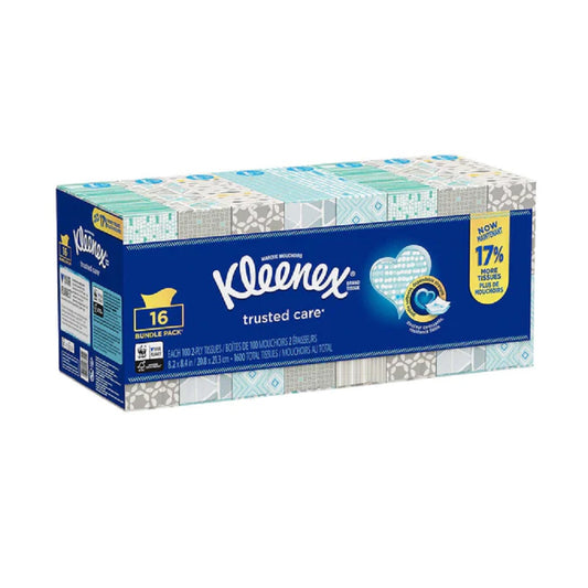 Kleenex® Trusted Care® Everyday Facial Tissue, 2-Ply, White, 16 Boxes/Pack, 48744