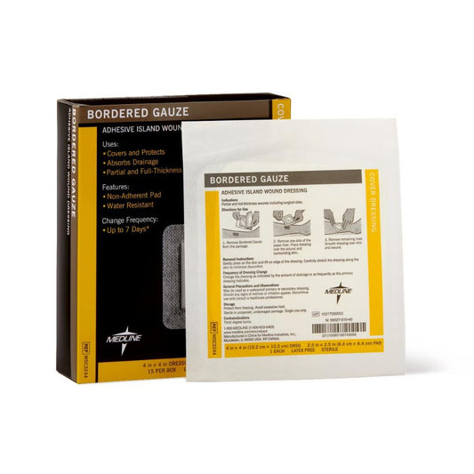 Bordered Gauze Adhesive Island, 4" x 4" with 2.5" x 2.5" Pad