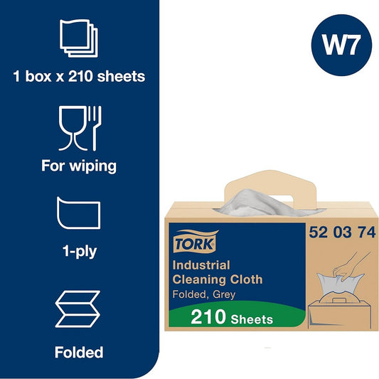 Tork Industrial Cleaning Cloth, 1 Ply, Grey, 520374