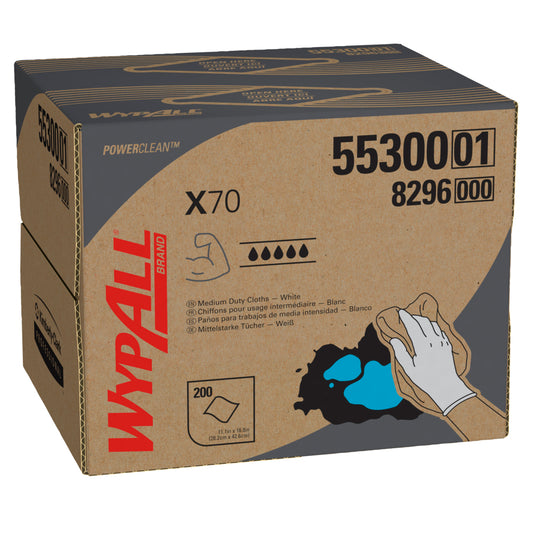WypAll® X70 Cloth, Brag Box, White, 12.5" x 16.8", 55300 - Box of 200