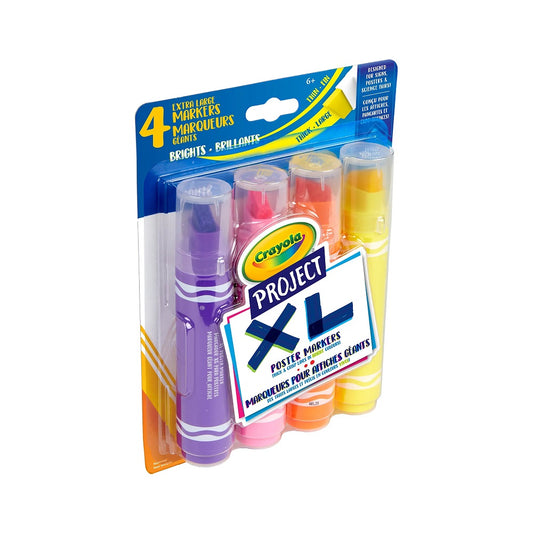 Crayola 4 Count Project XL Poster Markers, Bright Colours - Case of 6 Packs