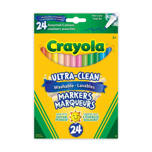 Crayola 24 Count Assorted Colours Ultra-Clean Washable Fine Line Markers - Case of 12 Boxes