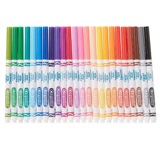 Crayola 24 Count Assorted Colours Ultra-Clean Washable Fine Line Markers - Case of 12 Boxes