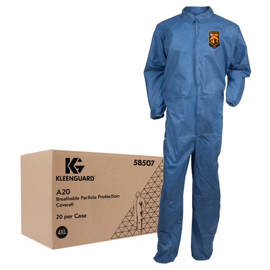KleenGuard A20 Coveralls With Hood Antistatic, Blue Denim, 4XL, 58507