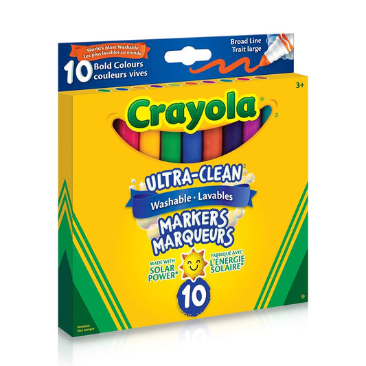 Crayola 10 Count Ultra Clean Washable Broad Line Markers, Classic Colours - Case of 12 Boxes