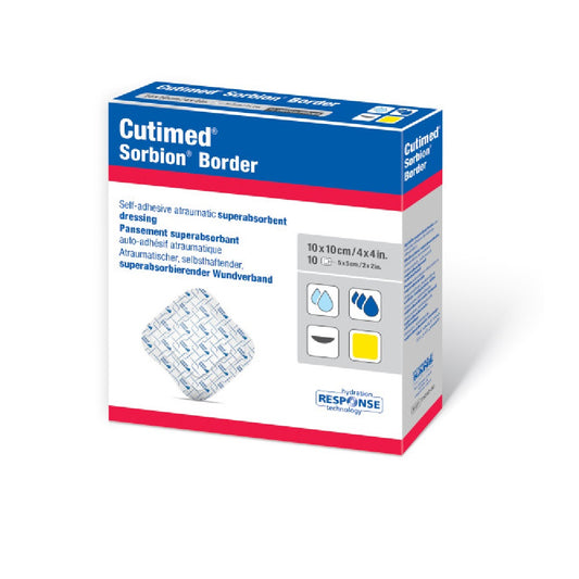 Cutimed Sorbion - Super Absorbent Sterile Dressing with Silicone Adhesive Border, Box of 10