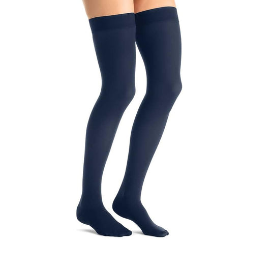 JOBST Opaque Thigh High Stockings, 20-30 mmHg, Silicone Dot Band - Midnight Navy