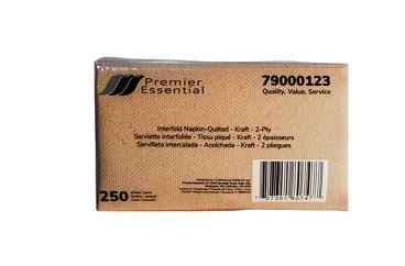 Premier Essential® Interfold Napkin, Embossed, Kraft, 7.87" X 6.5", 2 Ply, 250/Pack, 24 Packs/Case