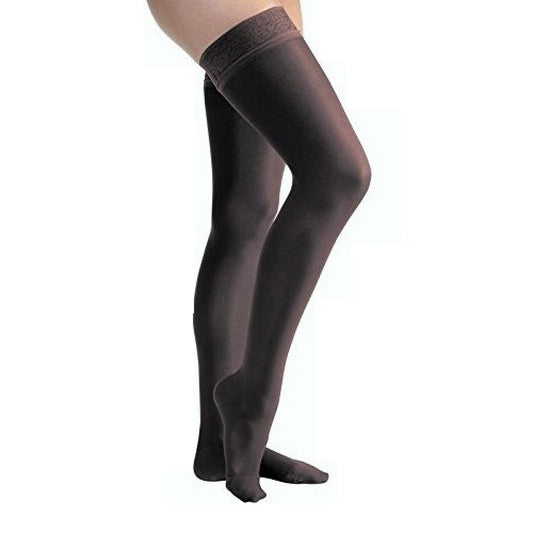 JOBST UltraSheer Compression Stockings, 15-20 mmHg, Thigh High, Silicone Lace Band, Closed Toe, Classic Black