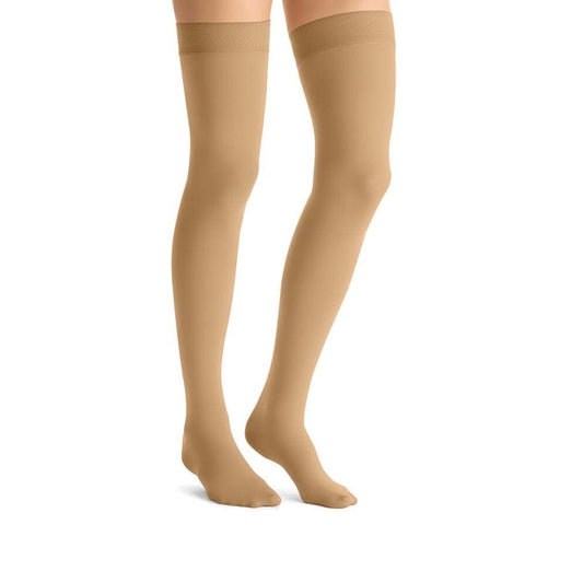 JOBST Opaque Thigh High Stockings, 20-30 mmHg, Silicone Dot Band - Honey