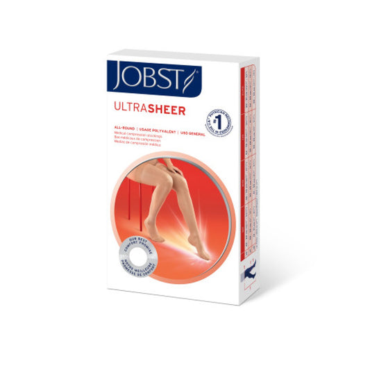 JOBST UltraSheer Compression Stockings, 15-20 mmHg, Thigh High, Silicone Dot Band, Closed Toe, Classic Black