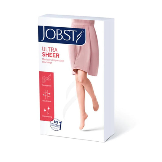 JOBST UltraSheer 20-30 mmHg Thigh High Lace Band Stockings, Open Toe, Natural