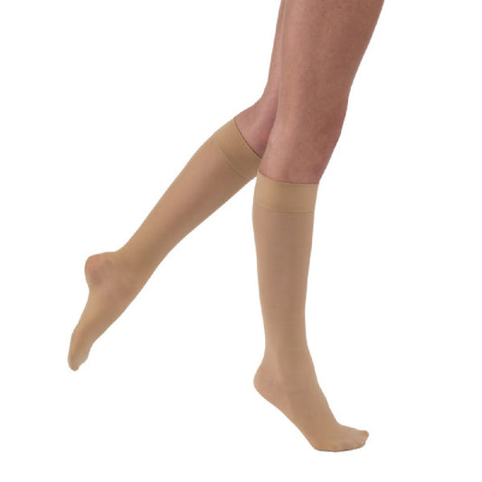 JOBST UltraSheer Knee High Black Compression Stockings, SoftFit Band - Closed Toe