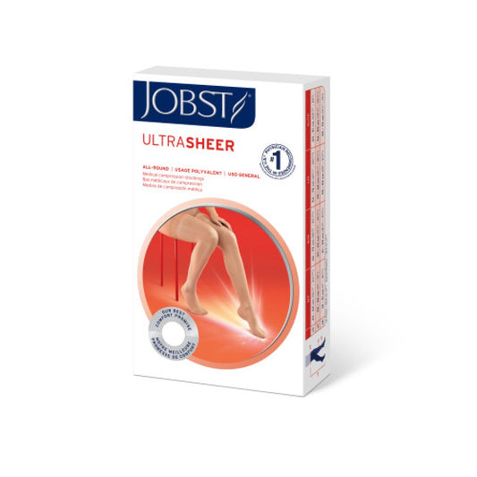 JOBST UltraSheer Compression Stockings, 15-20 mmHg, Thigh High, Sensitive Band, Closed Toe, Classic Black