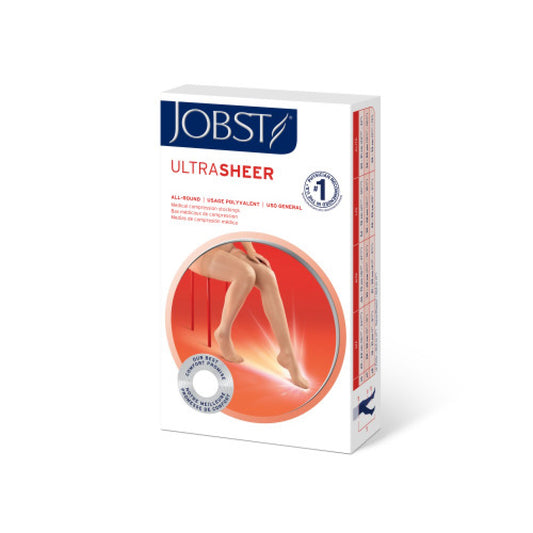 JOBST UltraSheer Compression Stockings, 15-20 mmHg, Thigh High, Sensitive Band, Closed Toe, Natural