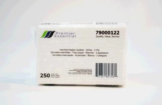 Premier Essential® Interfold Napkin, Embossed, White, 7.87" X 6.5", 2 Ply, 24 Packs/Case