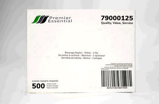 Premier Essential® Beverage Napkin, White, 9.06" X 9.06", 1 Ply, 500/Pack, 8 Packs/Case