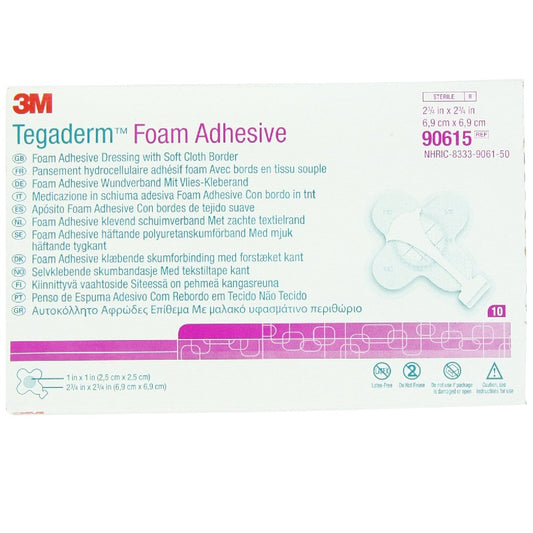 3M Tegaderm Foam Adhesive Dressing 90615, 2.5 x 2.5 cm, Mini Wrap