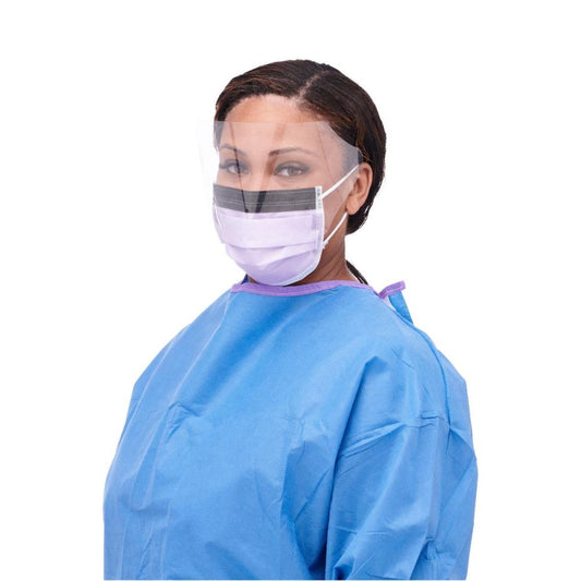 ASTM Level 3 Procedure Face Mask with Eye Shield, Purple - Box of 25