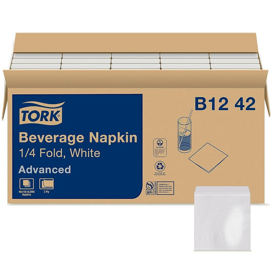 Tork® Advanced Soft Beverage Napkin, 2-Ply, White, B1242