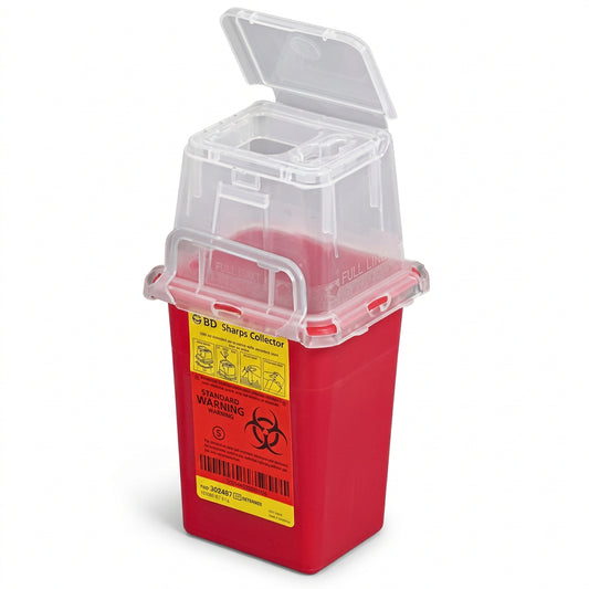 BD® Phlebotomy Sharps Container, Hinge Cap with Needle Ports, Red, 1.5qt - Case of 36, 305487