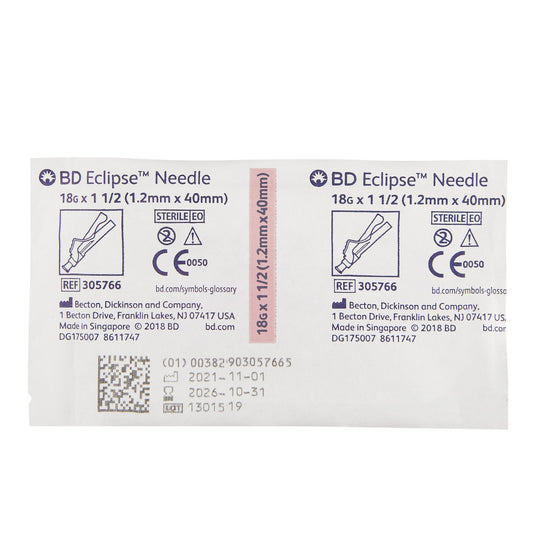 BD® Eclipse™ Safety Needle, 18G x 1-1/2 in. - Box of 100