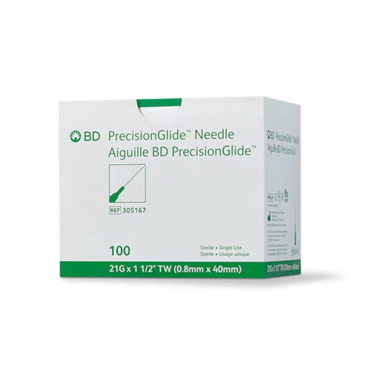 BD PrecisionGlide Needle 21G x 1-1/2", 305167 - Box of 100