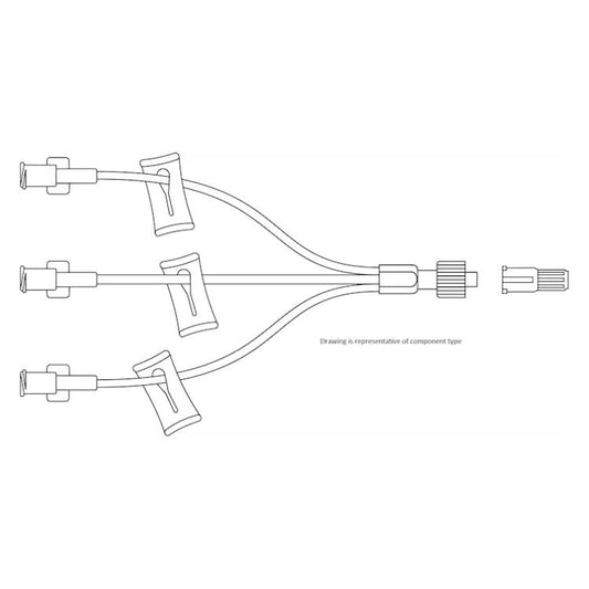 BD® Q-Syte™ Needle-free Connector with 15 cm (6 in.) Macro Bore Tri-Extension Set and Spin Nut, Case of 50 - 385162