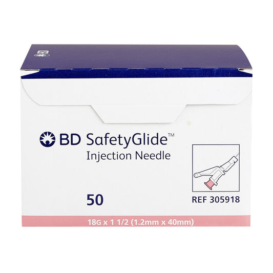 BD SafetyGlide Needle 18G x 1 1/2", 305918 - Box of 50