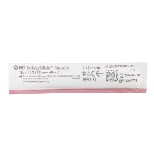 BD SafetyGlide Needle 18G x 1 1/2", 305918 - Box of 50